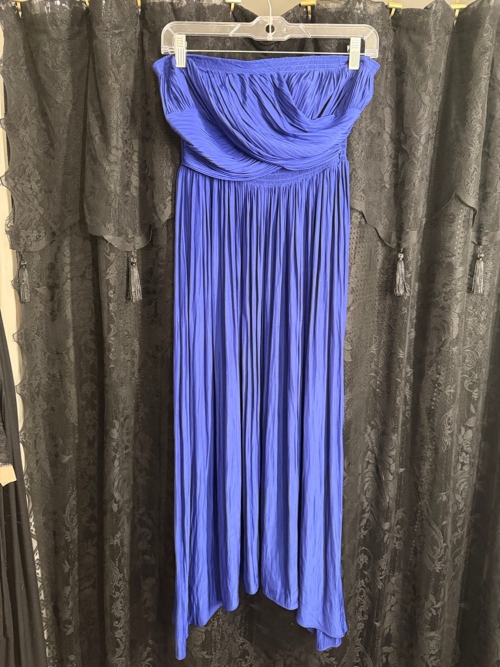 NWOT Ramy Brook Cobalt Blue strapless asymmetrical Pleated Midi Dress